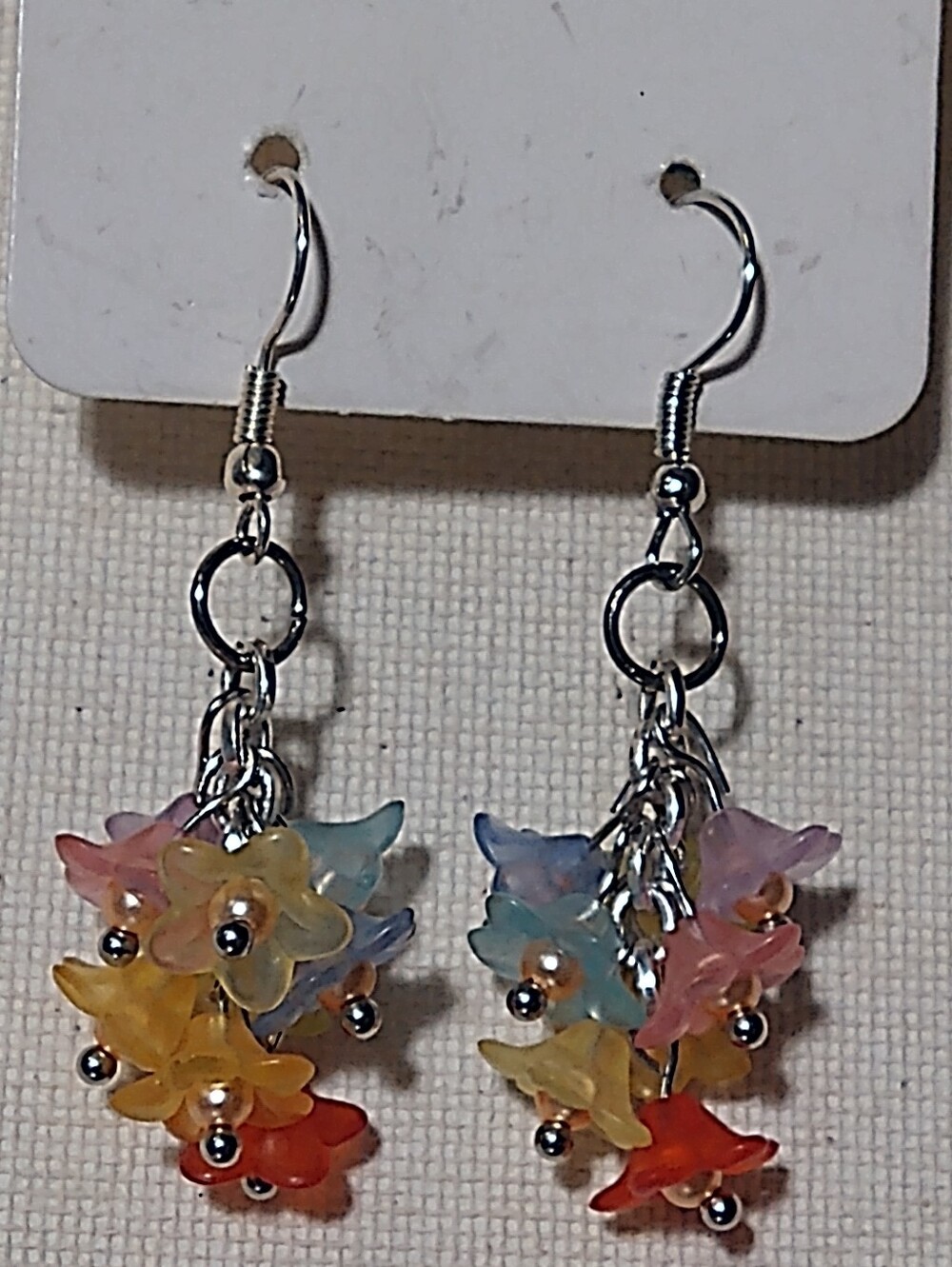 Hand Crafted Pastel Multicolor Flower Cluster Dangle Earrings